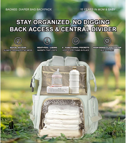 Diaper Bag Backpack with Wet/Dry Pocket, Changing Pad, 27L Beige