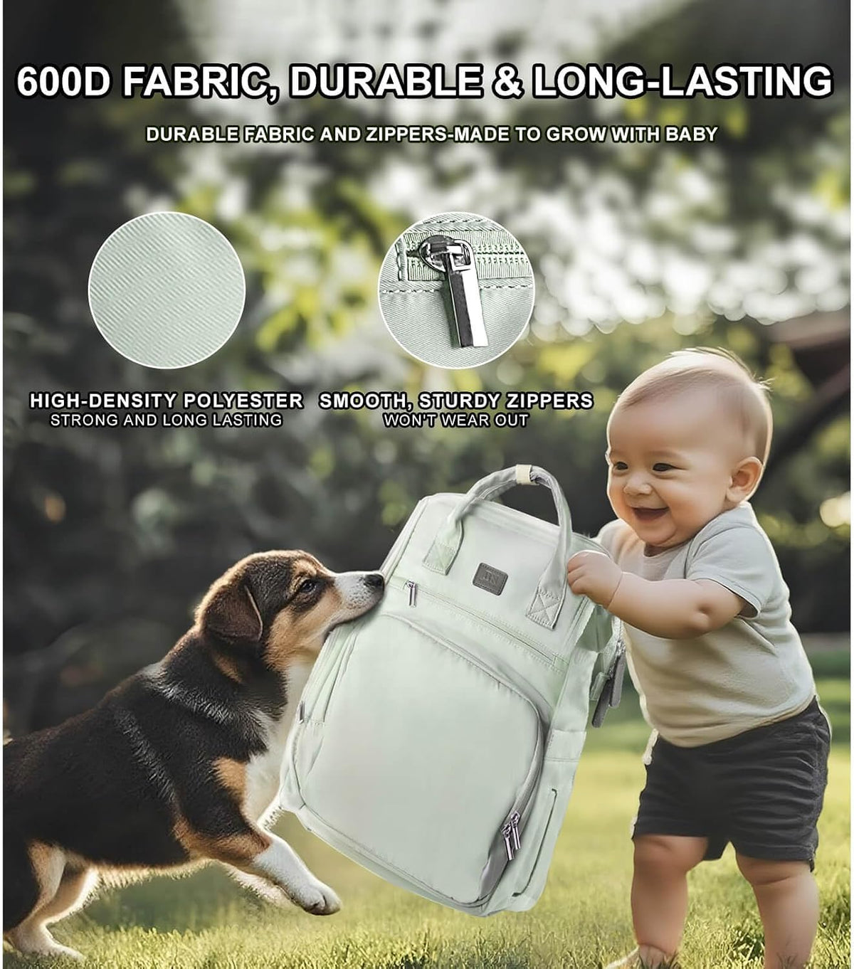 Diaper Bag Backpack with Wet/Dry Pocket, Changing Pad, 27L Beige