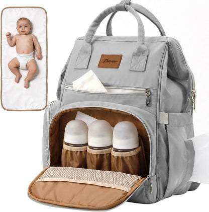 Diaper Bag Backpack with Wet/Dry Pocket, Changing Pad, 27L Beige