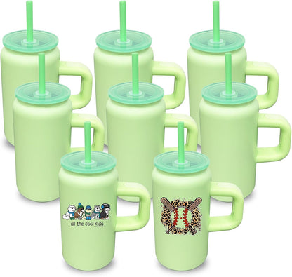 16 oz Stainless Steel Tumbler with Handle and Straw Green,8 pack | Double Wall Vacuum Insulated Tumblers with Lids,Iced Coffee Cups