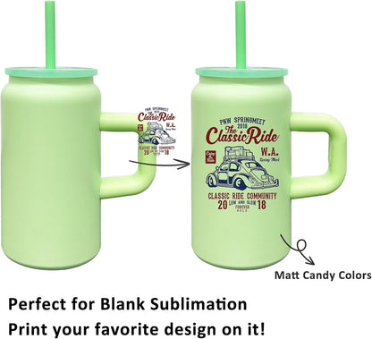16 oz Stainless Steel Tumbler with Handle and Straw Green,8 pack | Double Wall Vacuum Insulated Tumblers with Lids,Iced Coffee Cups