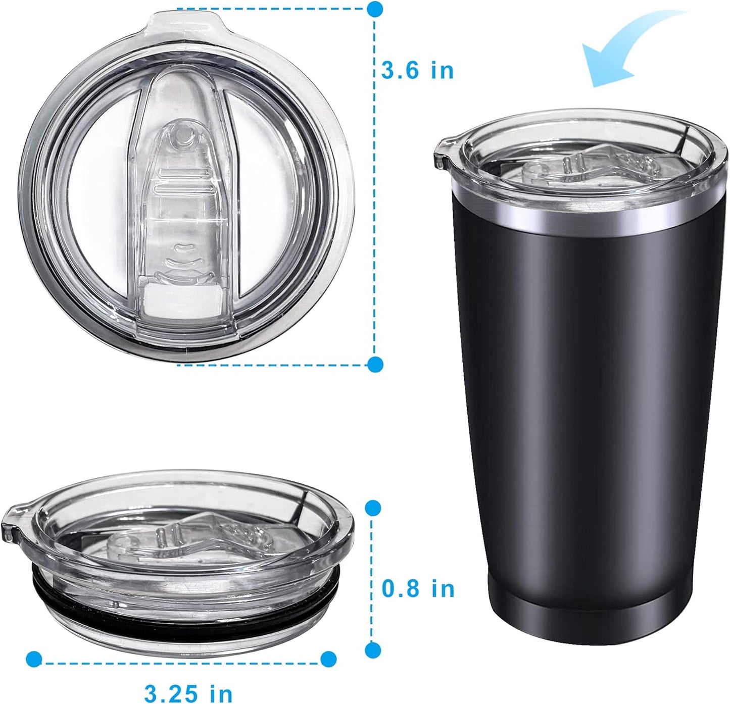 2PCS 20oz Tumbler Replacement Lids Covers for 3.25in Cup Mouth | Spill Proof Splash Resistant Lids Compatible Classic Stainless Steel Tumblers YETI Rambler Atlin,Beast Juro SUNWILL Cup