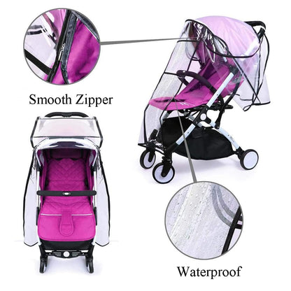 Waterproof Stroller Rain Cover Universal Travel Weather Shield EVA Pram Raincoat Clear Plastic Buggy Umbrella Windshield (Not Include Stroller)
