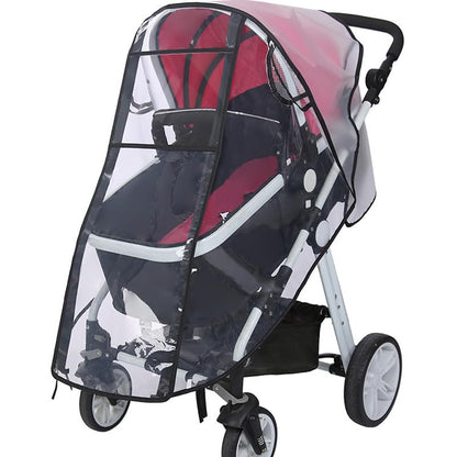 Waterproof Stroller Rain Cover Universal Travel Weather Shield EVA Pram Raincoat Clear Plastic Buggy Umbrella Windshield (Not Include Stroller)