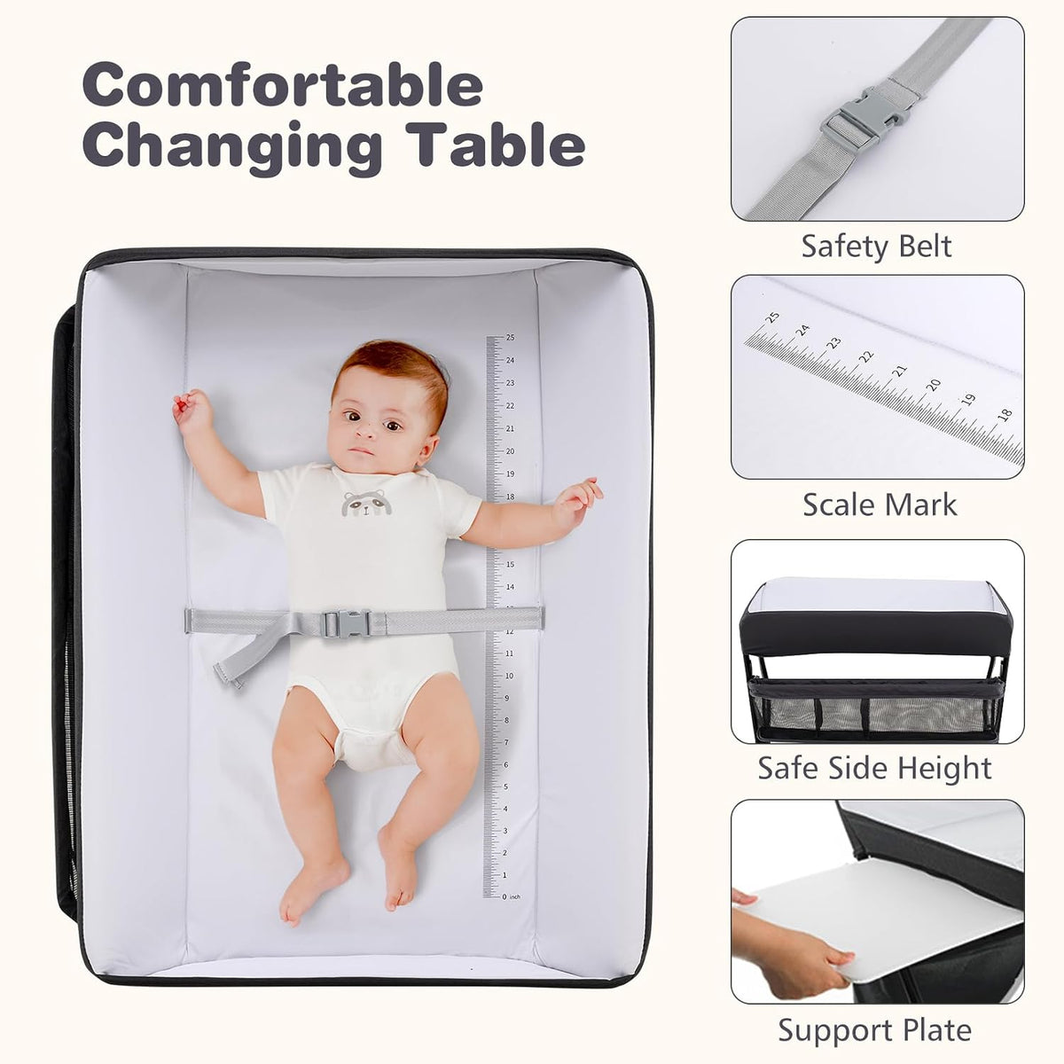 Baby Changing Table with Wheels, Portable Folding Diaper Station Nursery Organizer with Storage Basket, Hanging Rack, Adjustable Height, Safety Belt for Newborn Infant (Gray)