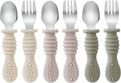 Silicone Baby Bibs & 6 Pack Toddler Fork and Spoon Utensil
