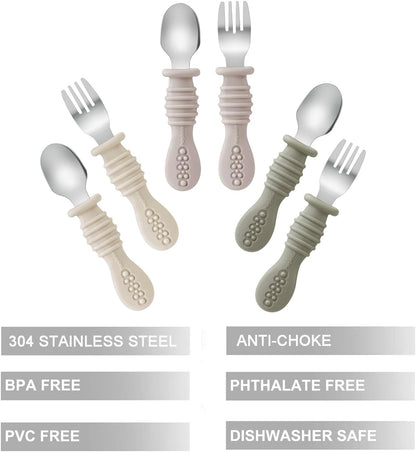 Silicone Baby Bibs & 6 Pack Toddler Fork and Spoon Utensil