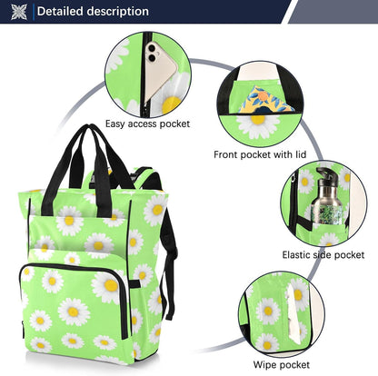Diaper Bag Backpack, Multifunction Travel Bag for Moms Dads, Baby Changing Bag with Insulted Pockets, Stroller Straps and Side Bottle Pockets Fresh Daisy Pattern