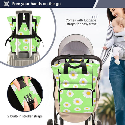 Diaper Bag Backpack, Multifunction Travel Bag for Moms Dads, Baby Changing Bag with Insulted Pockets, Stroller Straps and Side Bottle Pockets Fresh Daisy Pattern