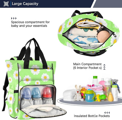 Diaper Bag Backpack, Multifunction Travel Bag for Moms Dads, Baby Changing Bag with Insulted Pockets, Stroller Straps and Side Bottle Pockets Fresh Daisy Pattern