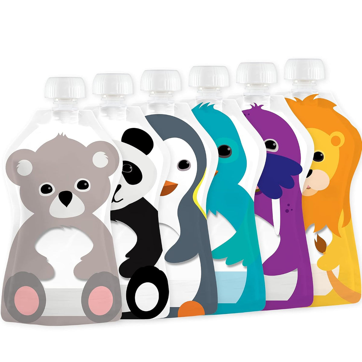 Reusable Baby Food Pouches, 6 Pack, 5oz, Assorted Animals