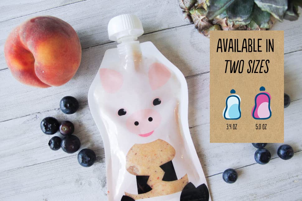Reusable Baby Food Pouches, 6 Pack, 5oz, Assorted Animals