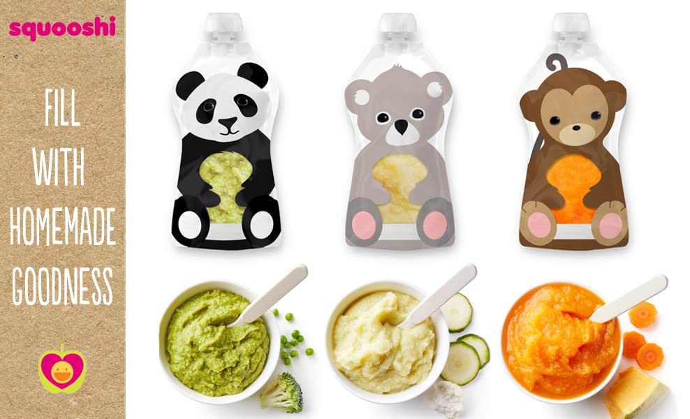 Reusable Baby Food Pouches, 6 Pack, 5oz, Assorted Animals