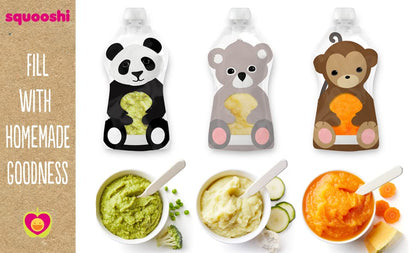 Reusable Baby Food Pouches, 6 Pack, 5oz, Assorted Animals