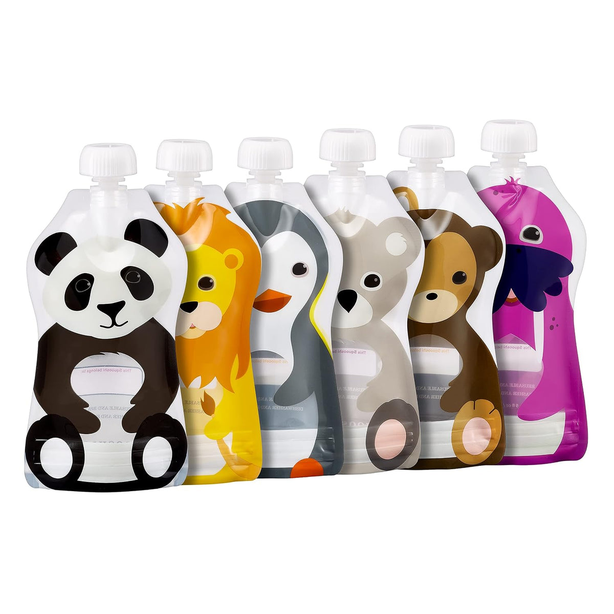 Reusable Baby Food Pouches, 6 Pack, 5oz, Assorted Animals