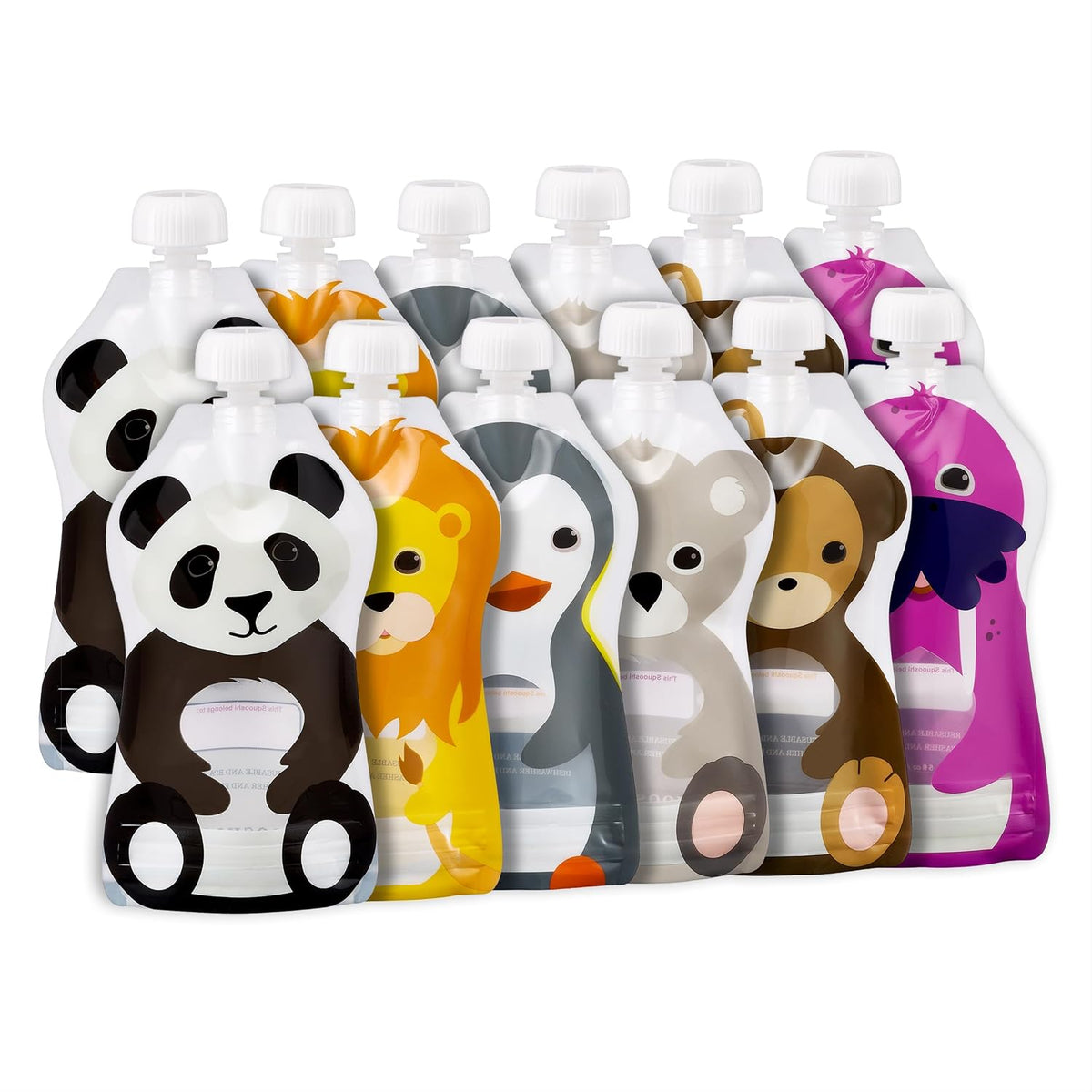 Reusable Baby Food Pouches, 6 Pack, 5oz, Assorted Animals