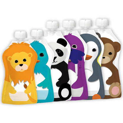 Reusable Baby Food Pouches, 6 Pack, 5oz, Assorted Animals