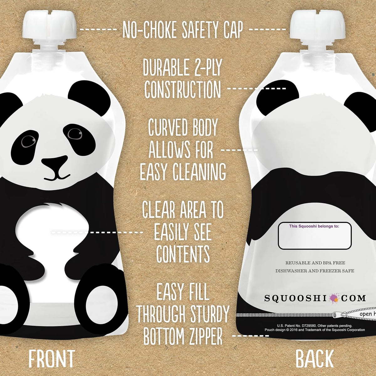 Reusable Baby Food Pouches, 6 Pack, 5oz, Assorted Animals