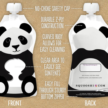 Reusable Baby Food Pouches, 6 Pack, 5oz, Assorted Animals