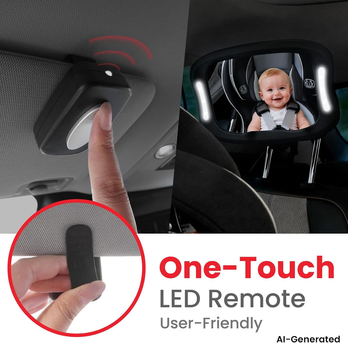 Baby Car Mirror with LED Light & Remote Control