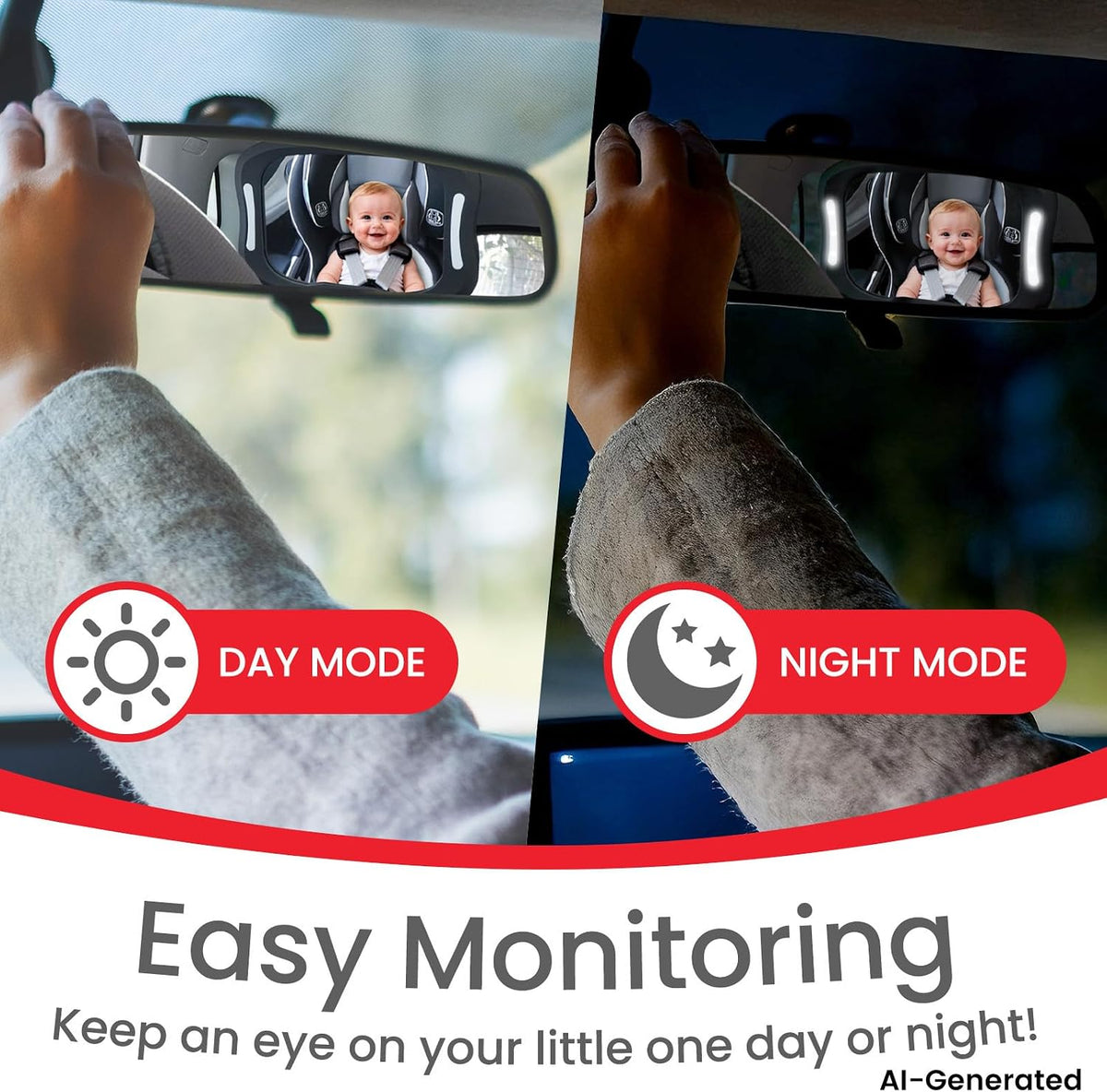 Baby Car Mirror with LED Light & Remote Control