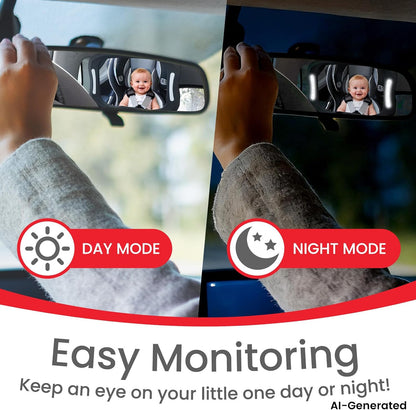 Baby Car Mirror with LED Light & Remote Control