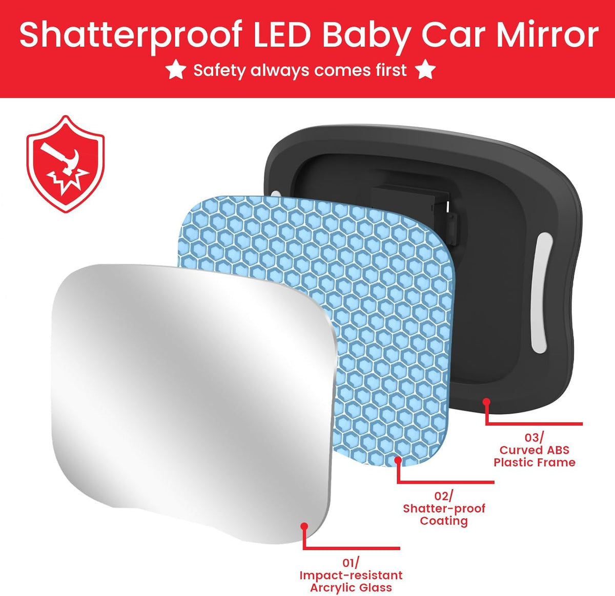 Baby Car Mirror with LED Light & Remote Control