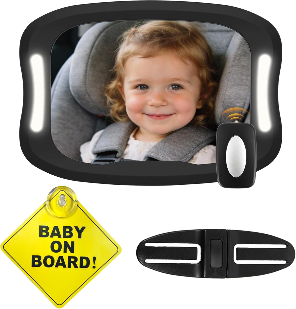 Baby Car Mirror with LED Light & Remote Control
