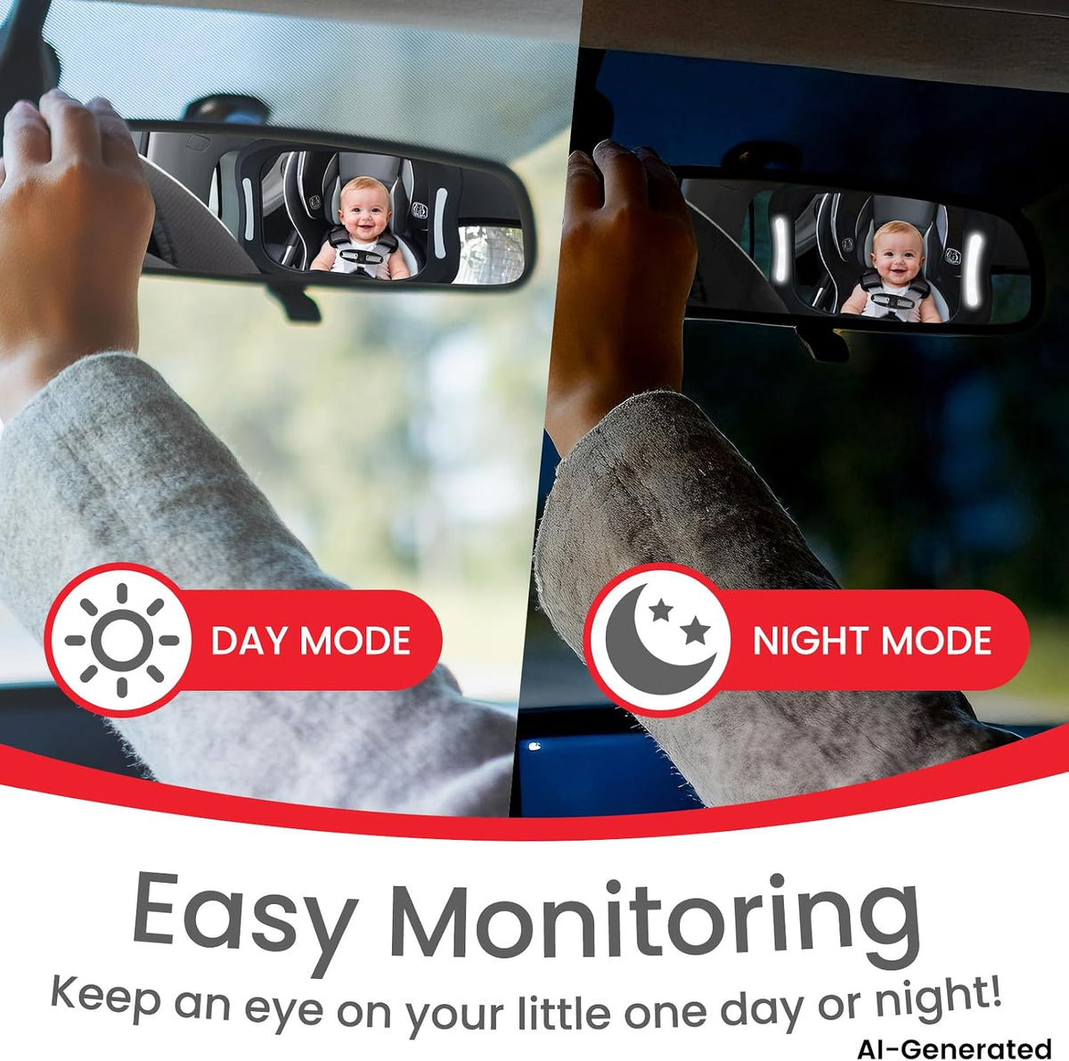 Baby Car Mirror with LED Light & Remote Control