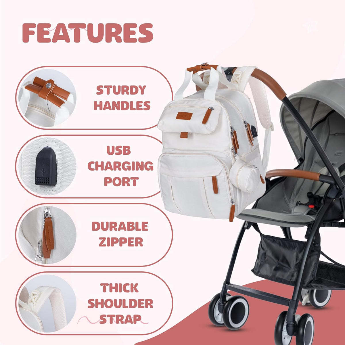Expandable Diaper Bag Backpack for Baby Boy & Girl – 26-32L Large Capacity Travel Diaper Bag with Insulated Pockets, Changing Pad & Stroller Straps – Black