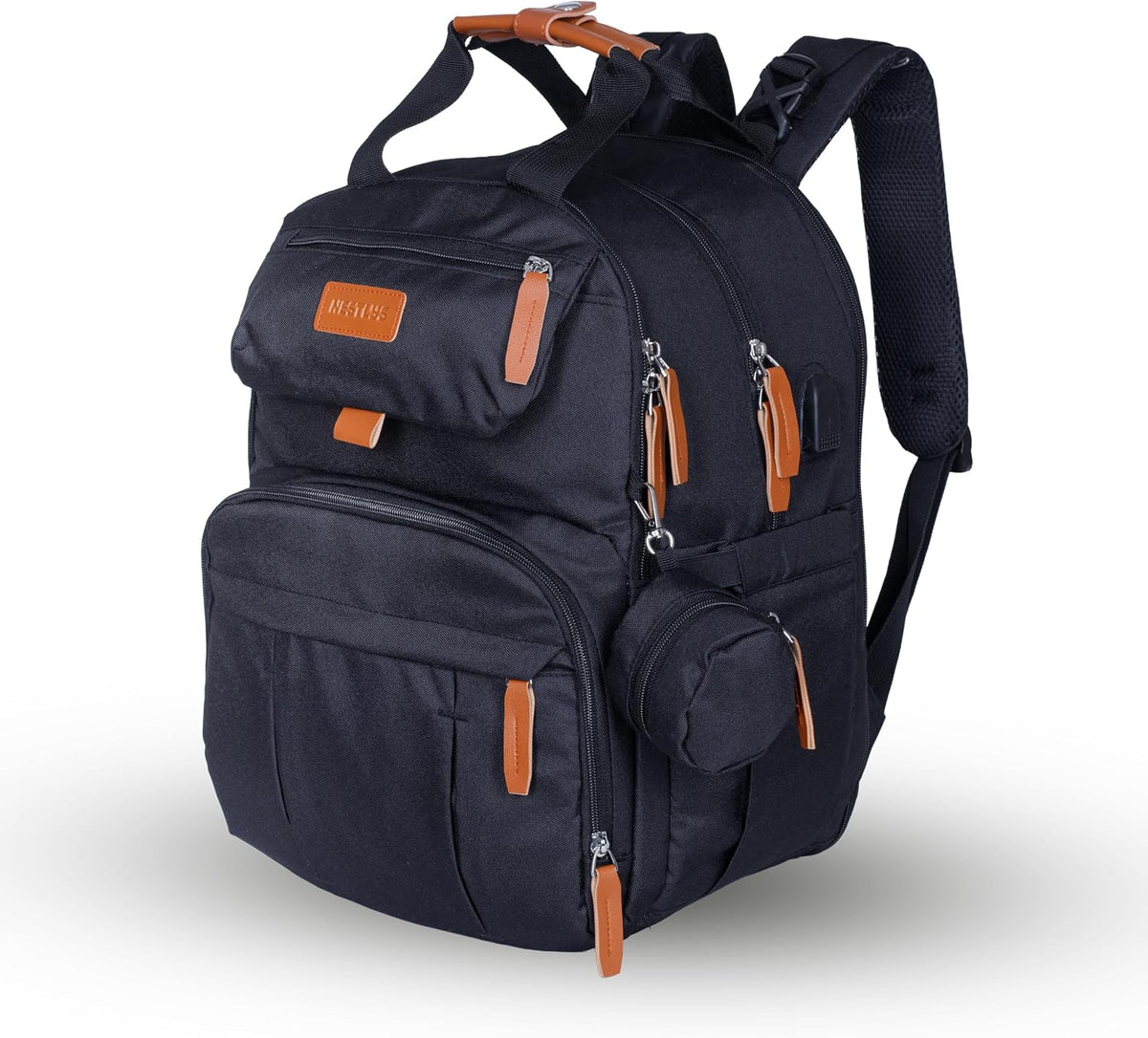 Expandable Diaper Bag Backpack for Baby Boy & Girl – 26-32L Large Capacity Travel Diaper Bag with Insulated Pockets, Changing Pad & Stroller Straps – Black
