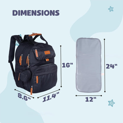 Expandable Diaper Bag Backpack for Baby Boy & Girl – 26-32L Large Capacity Travel Diaper Bag with Insulated Pockets, Changing Pad & Stroller Straps – Black