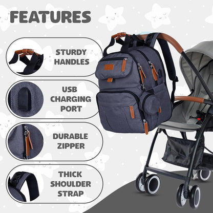 Expandable Diaper Bag Backpack for Baby Boy & Girl – 26-32L Large Capacity Travel Diaper Bag with Insulated Pockets, Changing Pad & Stroller Straps – Black