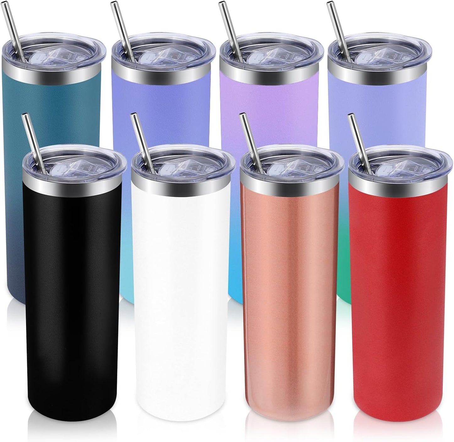 Volhoply 20 oz Skinny Tumbler with Lid and Straw, Stainless Steel Straight Tumblers Cup, Vacuum Insulated Coffee Mug for Home, Office, Travel, DIY (Navy,1 Pack)