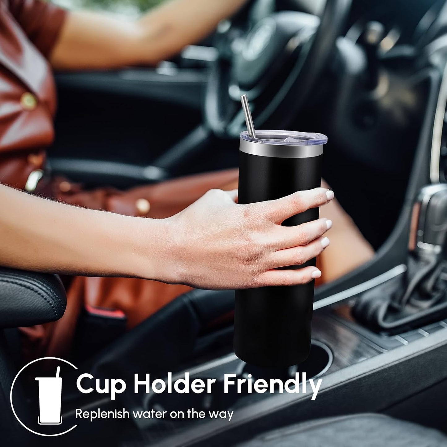 Volhoply 20 oz Skinny Tumbler with Lid and Straw, Stainless Steel Straight Tumblers Cup, Vacuum Insulated Coffee Mug for Home, Office, Travel, DIY (Navy,1 Pack)