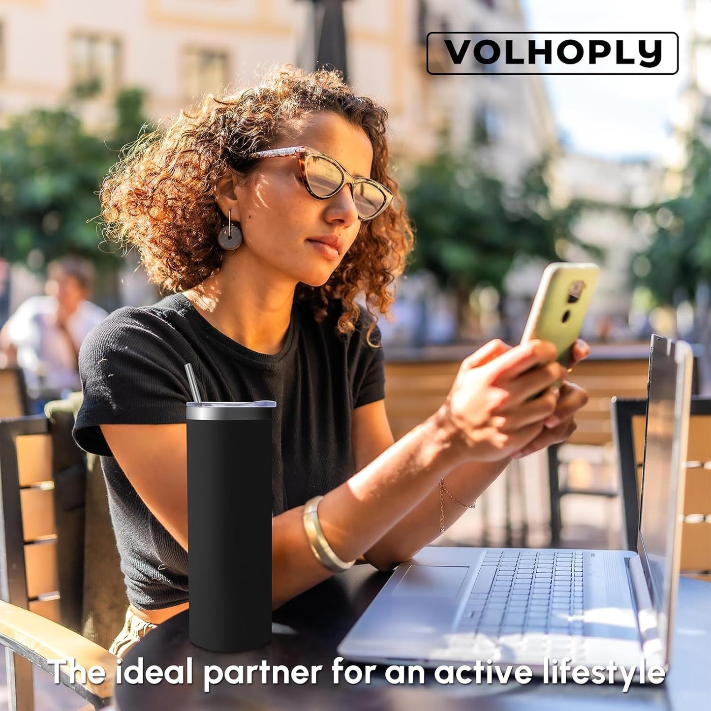 Volhoply 20 oz Skinny Tumbler with Lid and Straw, Stainless Steel Straight Tumblers Cup, Vacuum Insulated Coffee Mug for Home, Office, Travel, DIY (Navy,1 Pack)