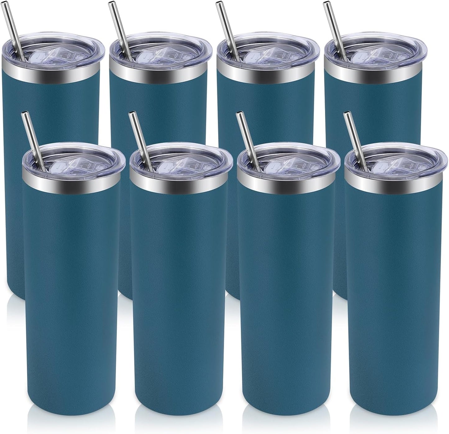 Volhoply 20 oz Skinny Tumbler with Lid and Straw, Stainless Steel Straight Tumblers Cup, Vacuum Insulated Coffee Mug for Home, Office, Travel, DIY (Navy,1 Pack)