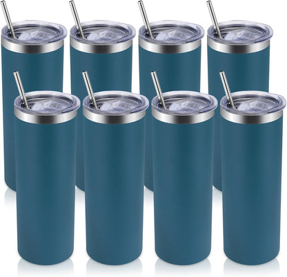Volhoply 20 oz Skinny Tumbler with Lid and Straw, Stainless Steel Straight Tumblers Cup, Vacuum Insulated Coffee Mug for Home, Office, Travel, DIY (Navy,1 Pack)
