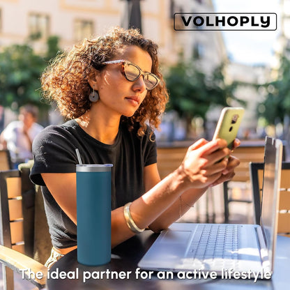 Volhoply 20 oz Skinny Tumbler with Lid and Straw, Stainless Steel Straight Tumblers Cup, Vacuum Insulated Coffee Mug for Home, Office, Travel, DIY (Navy,1 Pack)