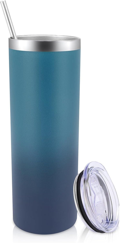 Volhoply 20 oz Skinny Tumbler with Lid and Straw, Stainless Steel Straight Tumblers Cup, Vacuum Insulated Coffee Mug for Home, Office, Travel, DIY (Navy,1 Pack)