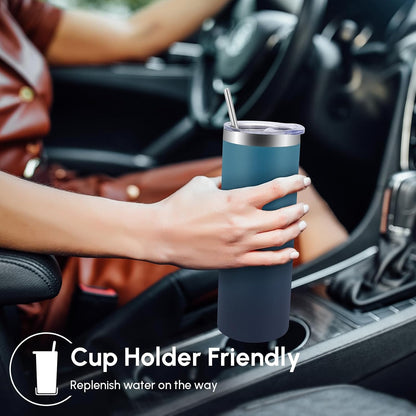 Volhoply 20 oz Skinny Tumbler with Lid and Straw, Stainless Steel Straight Tumblers Cup, Vacuum Insulated Coffee Mug for Home, Office, Travel, DIY (Navy,1 Pack)