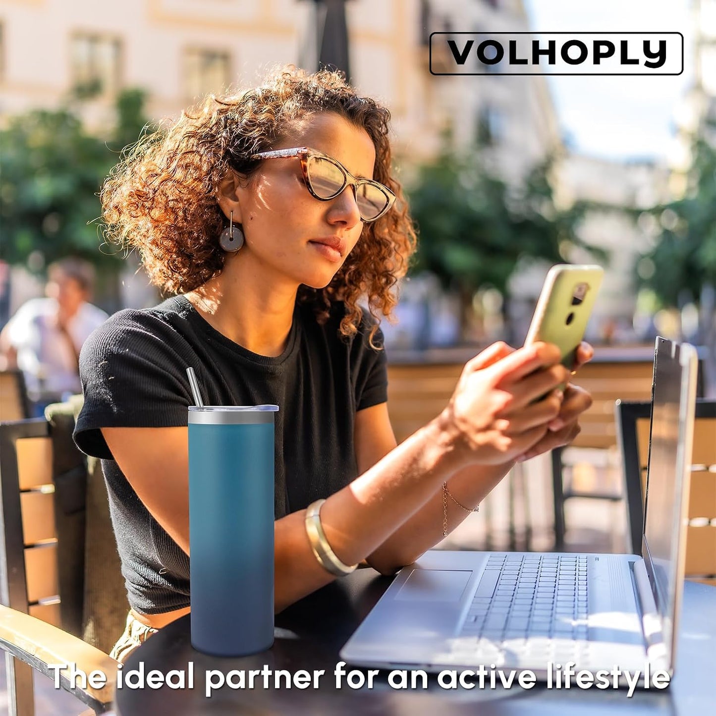 Volhoply 20 oz Skinny Tumbler with Lid and Straw, Stainless Steel Straight Tumblers Cup, Vacuum Insulated Coffee Mug for Home, Office, Travel, DIY (Navy,1 Pack)