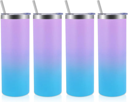Volhoply 20 oz Skinny Tumbler with Lid and Straw, Stainless Steel Straight Tumblers Cup, Vacuum Insulated Coffee Mug for Home, Office, Travel, DIY (Navy,1 Pack)
