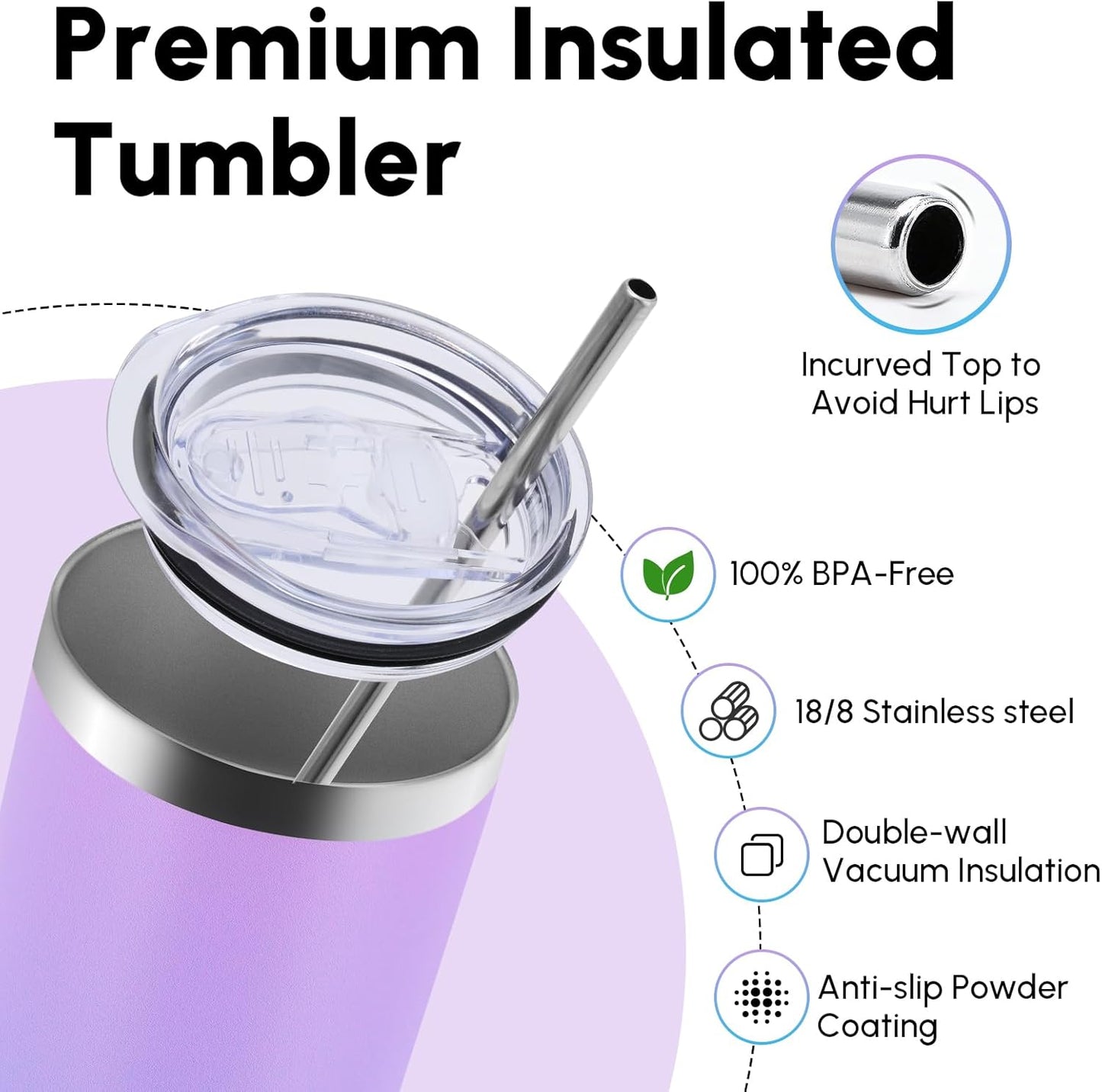 Volhoply 20 oz Skinny Tumbler with Lid and Straw, Stainless Steel Straight Tumblers Cup, Vacuum Insulated Coffee Mug for Home, Office, Travel, DIY (Navy,1 Pack)