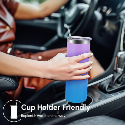 Volhoply 20 oz Skinny Tumbler with Lid and Straw, Stainless Steel Straight Tumblers Cup, Vacuum Insulated Coffee Mug for Home, Office, Travel, DIY (Navy,1 Pack)