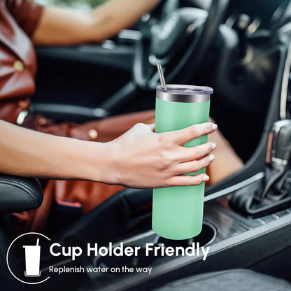 Volhoply 20 oz Skinny Tumbler with Lid and Straw, Stainless Steel Straight Tumblers Cup, Vacuum Insulated Coffee Mug for Home, Office, Travel, DIY (Navy,1 Pack)