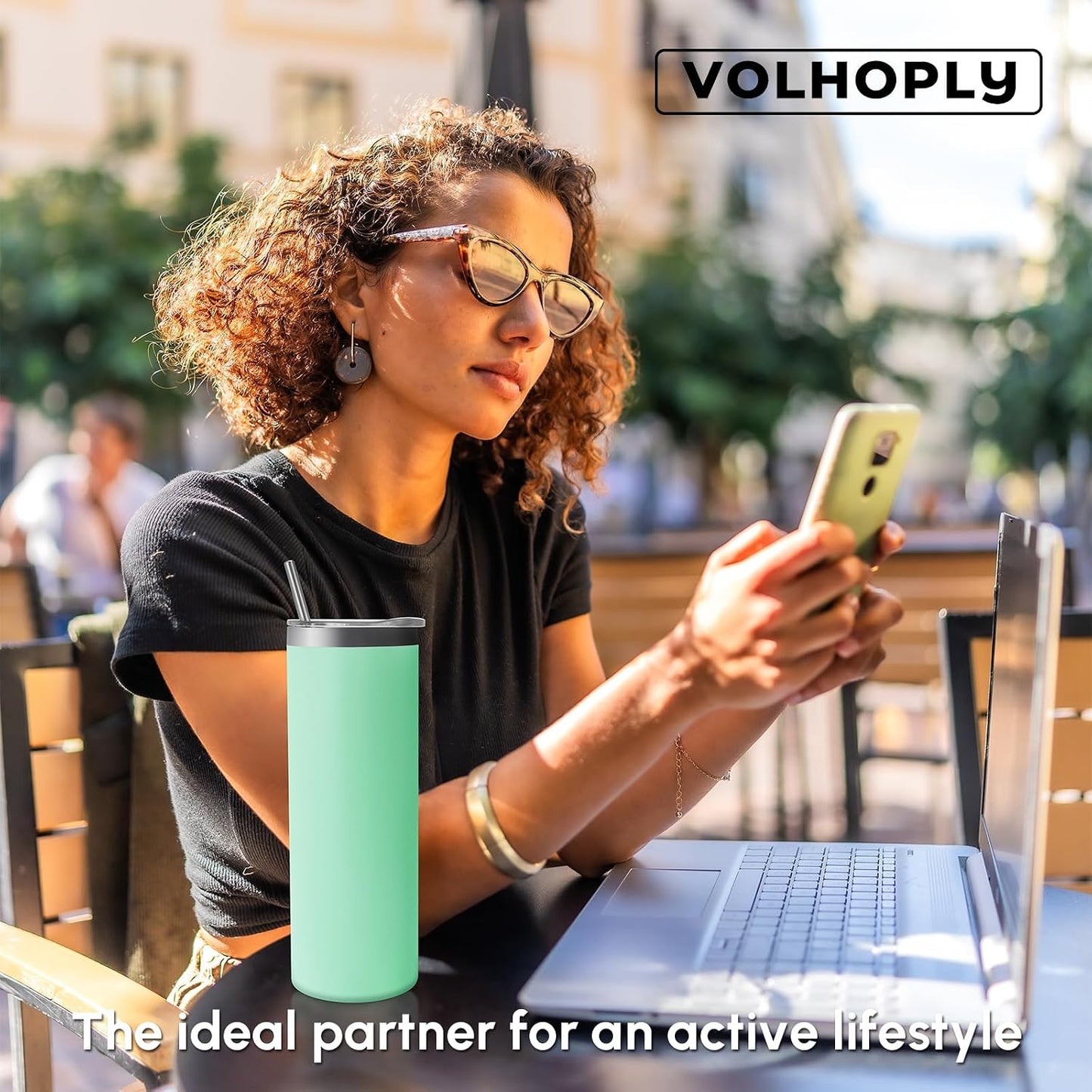 Volhoply 20 oz Skinny Tumbler with Lid and Straw, Stainless Steel Straight Tumblers Cup, Vacuum Insulated Coffee Mug for Home, Office, Travel, DIY (Navy,1 Pack)