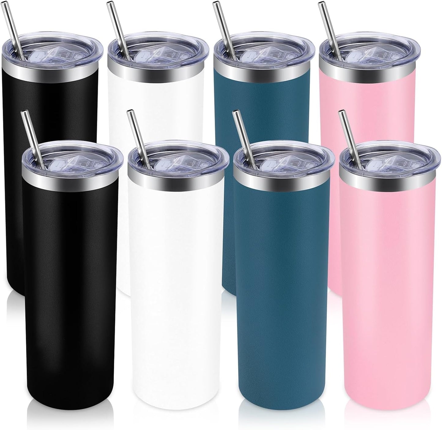 Volhoply 20 oz Skinny Tumbler with Lid and Straw, Stainless Steel Straight Tumblers Cup, Vacuum Insulated Coffee Mug for Home, Office, Travel, DIY (Navy,1 Pack)