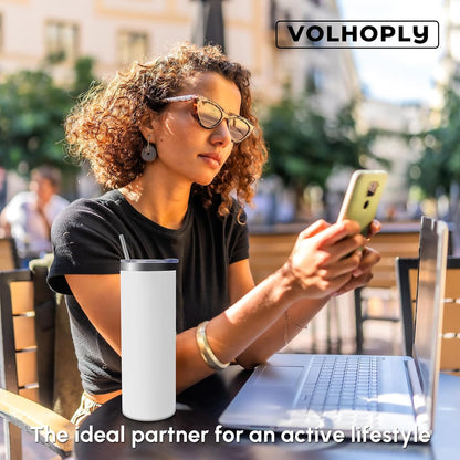 Volhoply 20 oz Skinny Tumbler with Lid and Straw, Stainless Steel Straight Tumblers Cup, Vacuum Insulated Coffee Mug for Home, Office, Travel, DIY (Navy,1 Pack)