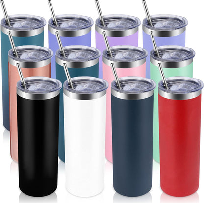 Volhoply 20 oz Skinny Tumbler with Lid and Straw, Stainless Steel Straight Tumblers Cup, Vacuum Insulated Coffee Mug for Home, Office, Travel, DIY (Navy,1 Pack)